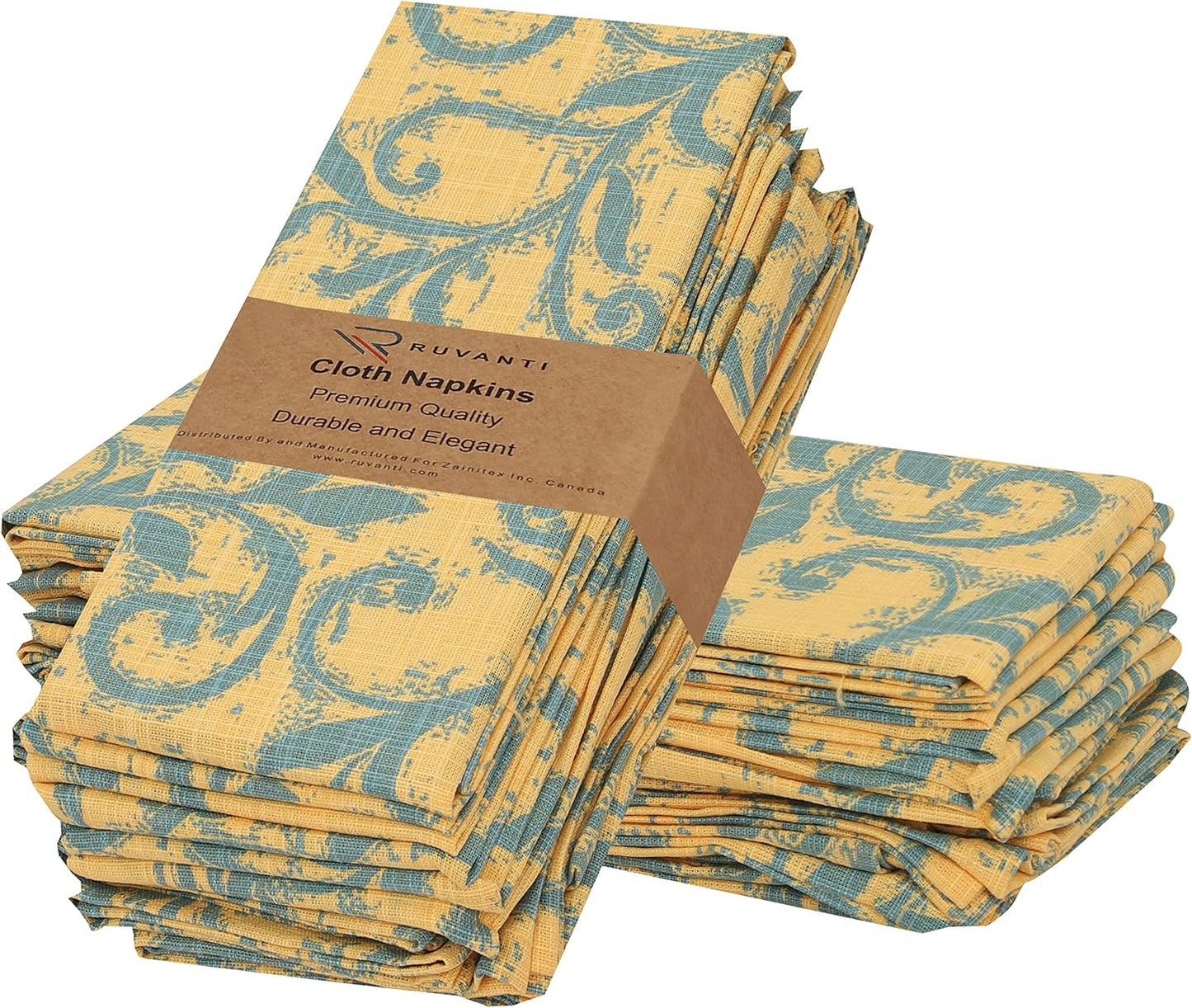 RUVANTI Cloth Napkins Set of 12 Cotton 100%, 18x18 Inches Napkins Cloth Washable, Soft, Absorbent. Cotton Napkins for Parties, Christmas, Thanksgiving, Weddings, Dinner Napkins Cloth - Vine Spirals