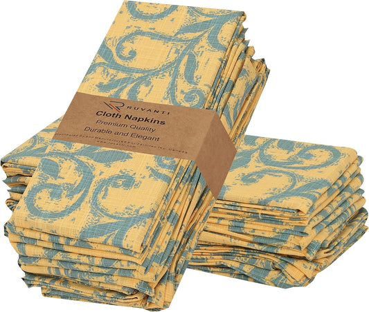 RUVANTI Cloth Napkins Set of 12 Cotton 100%, 18x18 Inches Napkins Cloth Washable, Soft, Absorbent. Cotton Napkins for Parties, Christmas, Thanksgiving, Weddings, Dinner Napkins Cloth - Vine Spirals