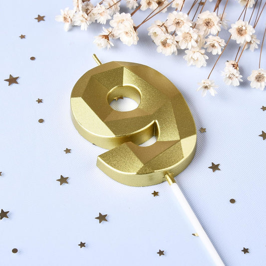 PHD CAKE 2.76 Inch Crystal Gold 9 Number Birthday Candles, Gold Cake Candles for Party Celebration