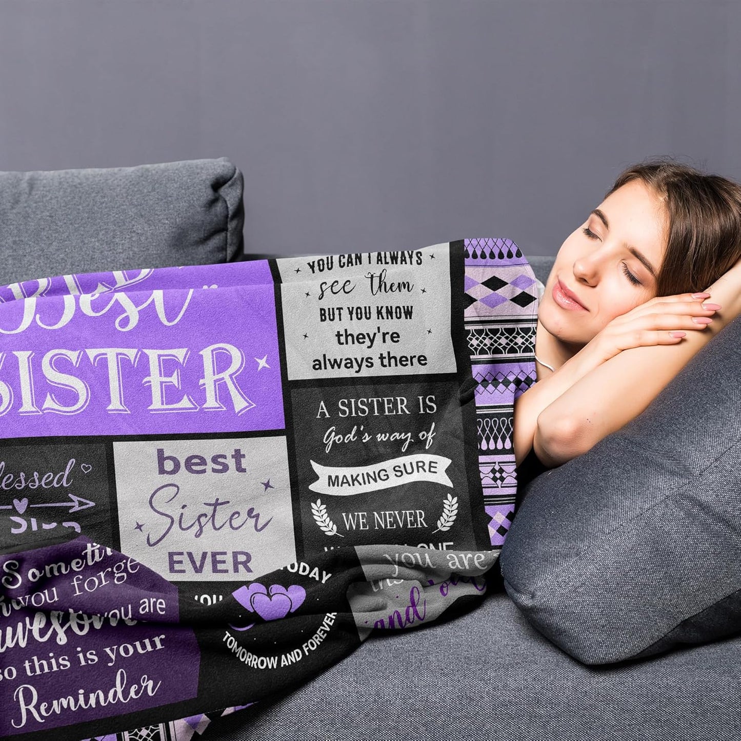 Sister Birthday Gift Idea, Sisters Gifts from Sis, Best Sister Ever Gift for Women, Happy Birthday Gifts for Sisters Adult, to My Sis Soft & Cozy Purple Throw Blanket 60" x 50"