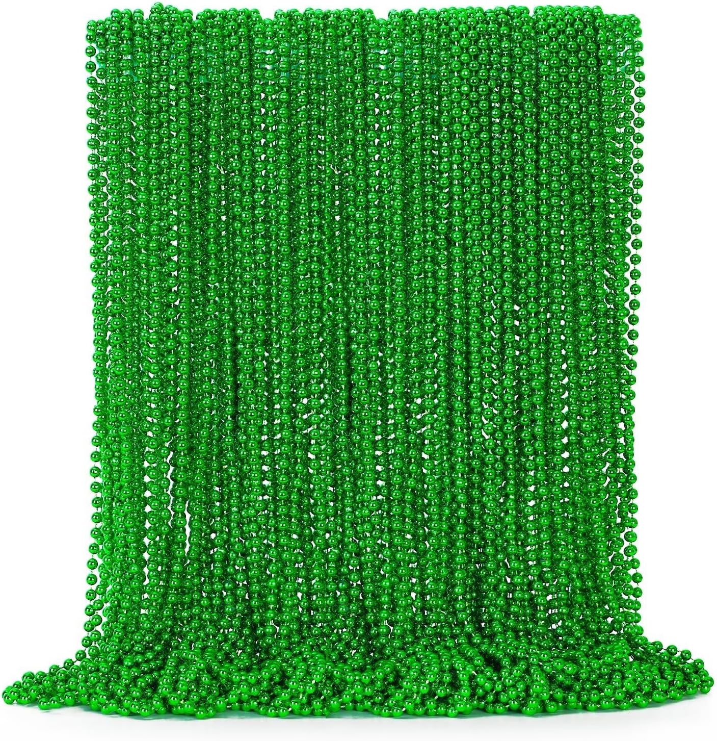 72PCS Green Bead Necklace, Mardi Gras Beads Necklace Accessories Bulk, Mardi Gras Xmas Necklaces, Parade Throw Accessories for Wedding Birthday Mardi Gras St. Patricks Christmas Decorations