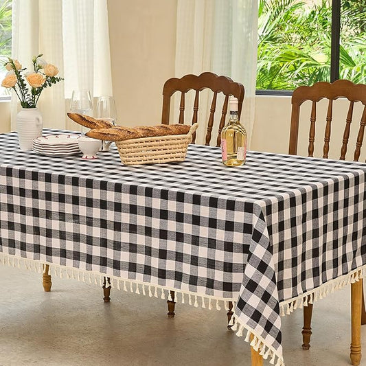 Table Cloth Rectangle Table-Rustic Gingham Tablecloth Buffalo Plaid Table Cloth for Thanksgiving Christmas Kitchen Dining Room (55x120 Inch,Black and White)
