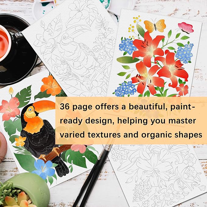 Kalysky 8.5 * 11" Watercolor Workbook,3 Watercolor Coloring Books for Adults,Water Color Book kit for Adults Beginner,160GSM Cold Press Textured Thick Paper