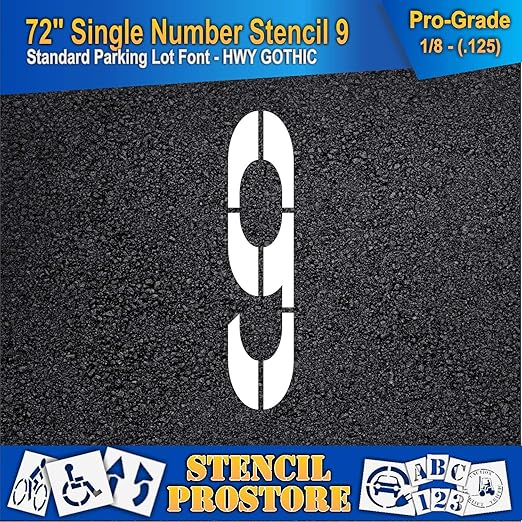 Pavement Stencils - 72 inch Single Number Stencil - 9-72" x 16" x 1/8" (128 mil) - Pro-Grade