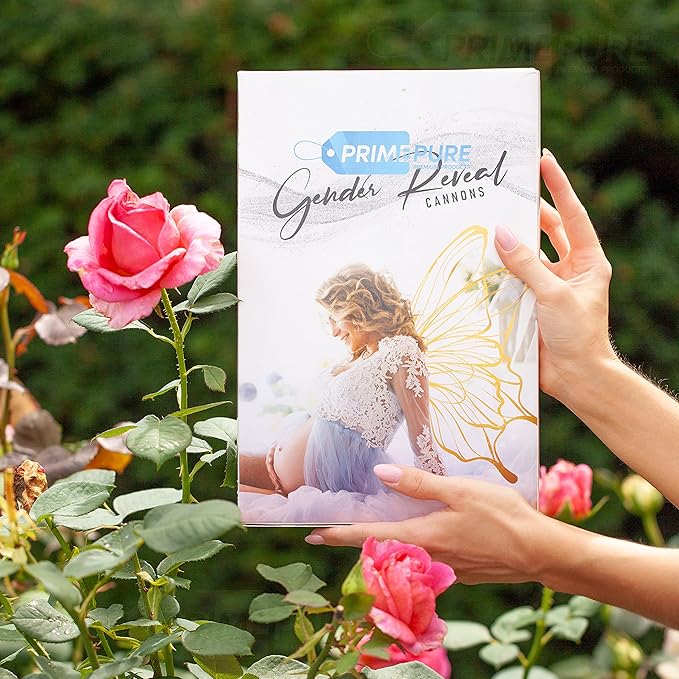 PrimePure Gender Reveal Confetti Cannon - Butterfly Confetti Popper & Biodegradable Powder Cannon - Pink & Blue, 4 Pack - Baby Girl or Boy Gender Reveal Smoke Bombs Baby Powder Paper Party Poppers