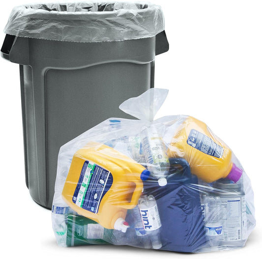 Veska 30-33 Gallon Clear Trash Bags Heavy Duty (Value Pack 100 Bags w/Ties) Large Clear Plastic Recycling Garbage Bags. Large Trash Bags 30+, 32 Gallon