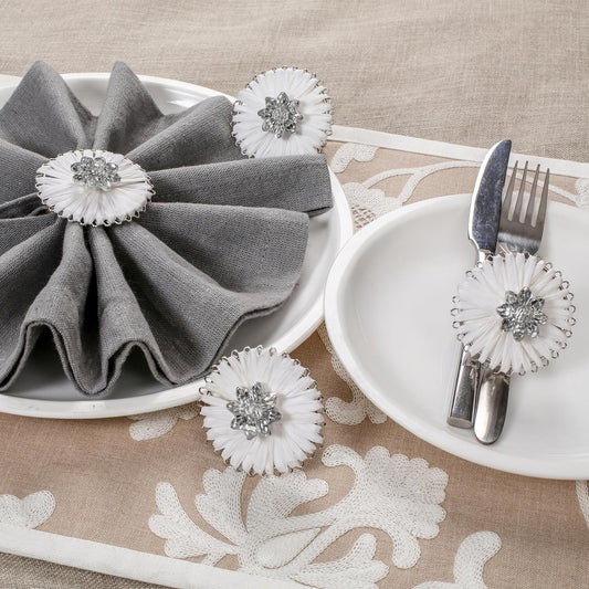 ALPHA Living HOME Napkin Rings Set of 12, Floral Napkin Holders, Napkin Rings Bulk for Party Decoration, Dinning Table, Everyday, Family Gatherings - A Great Tabletop Décor - Silver