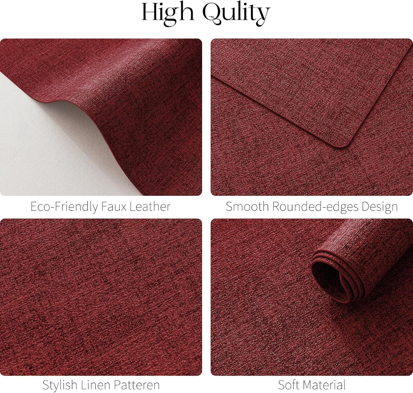 MOSAYT Christmas Placemats Set of 8, Heat Resistant Vinyl Place Mats with Coasters, Wipeable Washable 100% Waterproof Oil Proof Faux Leather Table Mats for Kitchen Dining Party Indoor, 12" x 18", Red
