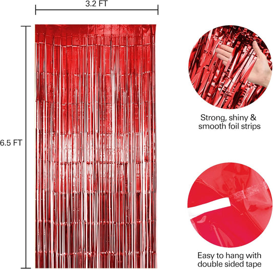 2 Pack Red Fringe Backdrop, Red Streamers Backdrop Curtains, Party Decorations Supplies for Birthday, Holidays, Parties, Christmas, Halloween & More