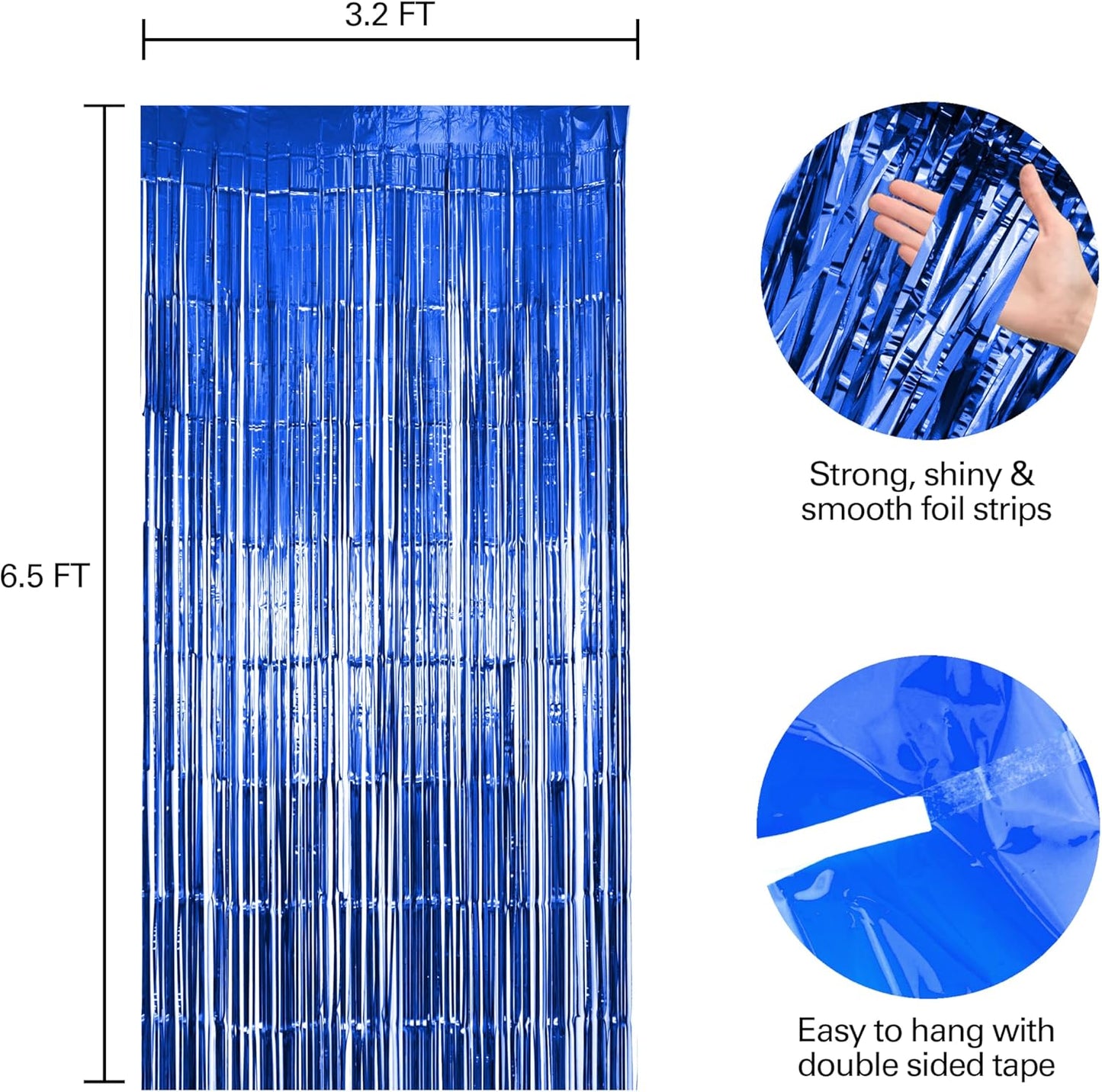 6 Pack Blue Fringe Backdrop Curtains, Blue Streamers Party Backdrop, Party Decorations Supplies for Birthday, Holidays, Parties & More