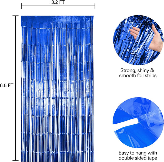 6 Pack Blue Fringe Backdrop Curtains, Blue Streamers Party Backdrop, Party Decorations Supplies for Birthday, Holidays, Parties & More