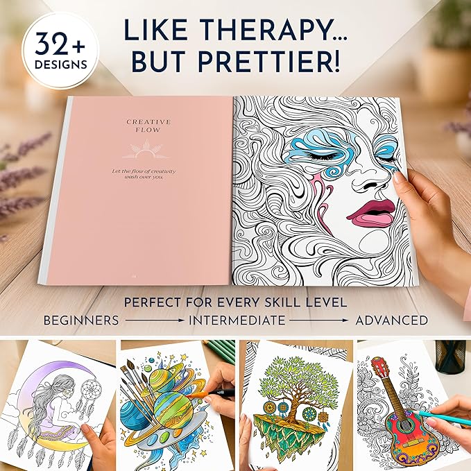 RYVE Adult Coloring Book for Women - 32+ Mindful Designs for Relaxation, Stress Relief & Creative Self-Care | Premium Artist Paper, Inspirational Gift for Women, Coloring Books for Adults Relaxation
