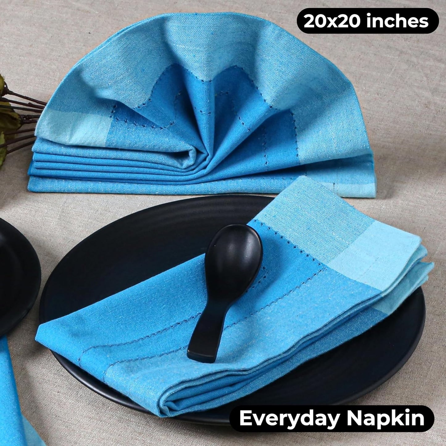 Bedding Craft Cotton Cloth Napkins Set of 12 – 20x20 Blue Multi Double Hemstitched – Machine Washable Dinner Napkins for Weddings, Parties & Father’s Day Celebrations