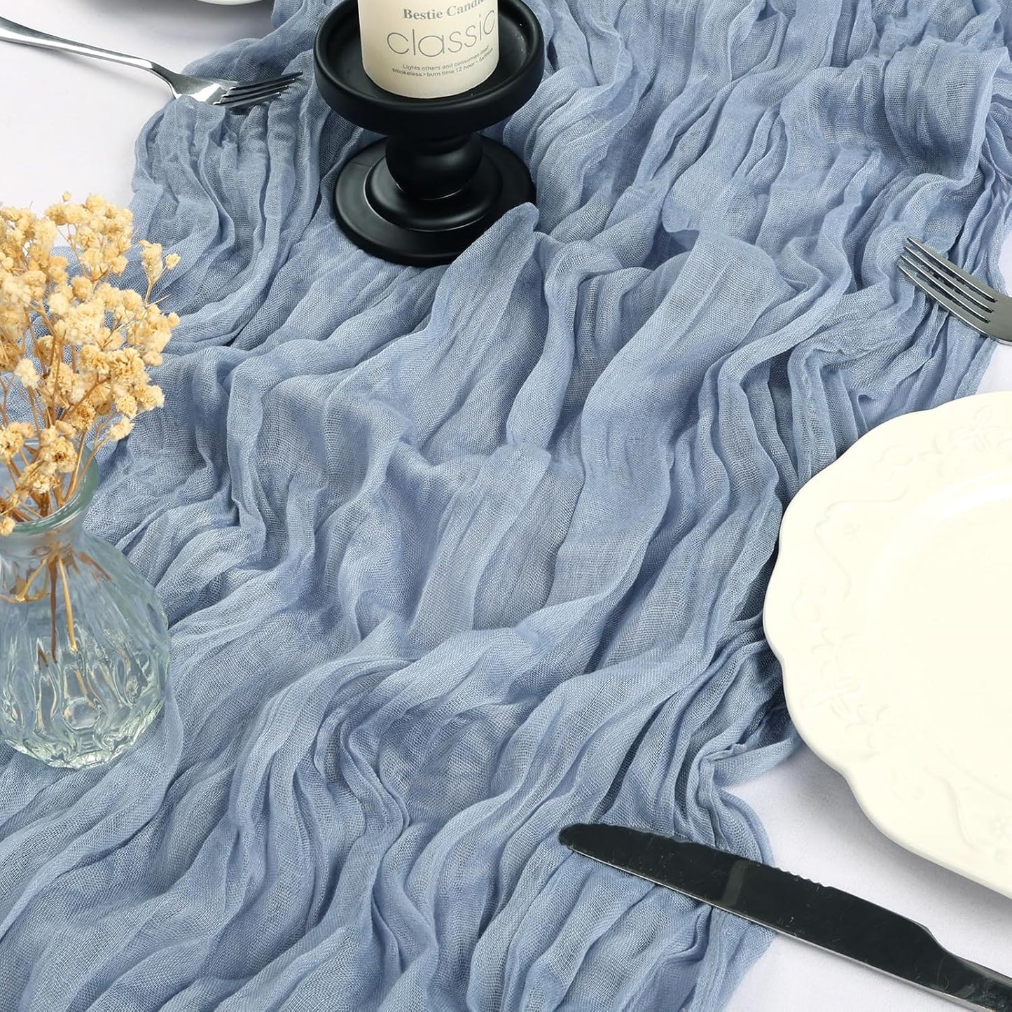 6 Pack 10FT Dusty Blue Cheesecloth Table Runner 35x120 Inch Gauze Rustic Boho Table Runner Cheese Cloth for Wedding Decor Birthday Party Bridal Baby Shower Table Centerpiece Decoration