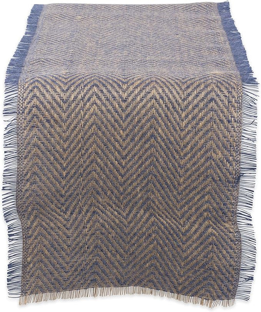 DII Jute Burlap Collection Kitchen Tabletop, Table Runner, 14x108, Chevron Blue