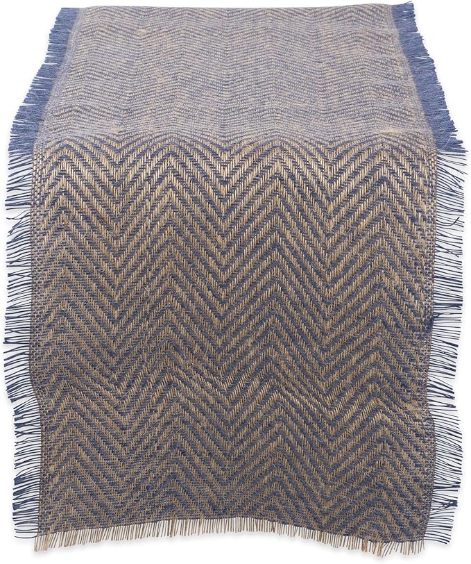 DII Jute Burlap Collection Kitchen Tabletop, Table Runner, 14x72, Chevron Blue