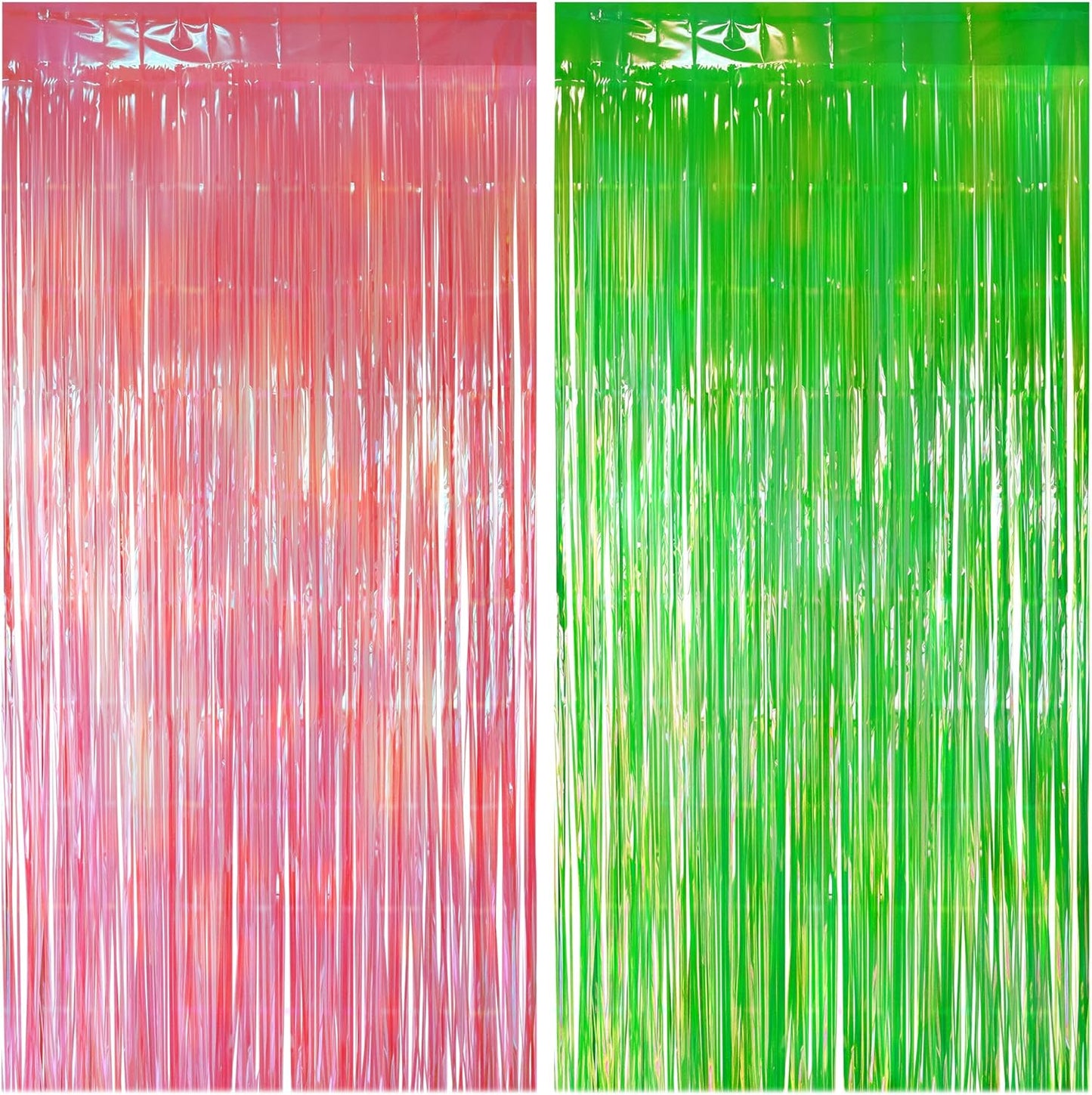 4 Pack Pink & Green Party Streamers Backdrop Curtains, 3.3x8.2ft Holographic Tinsel Foil Curtain Photo Booth Props for Birthday, Wedding, Holiday Celebration, Bachelorette, Theme Decorations