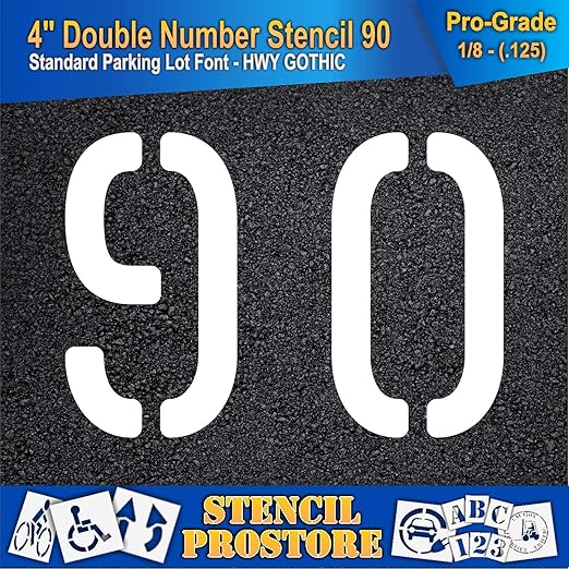 Pavement, Curb, and WheelStop Stencils - 4 inch Double Number Stencil - (90) - 4" x 5.5" x 1/8" (128 mil) - Pro-Grade