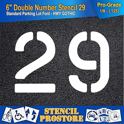 Pavement, Curb, and WheelStop Stencils - 6 inch Double Number Stencil - (29) - 6" x 9" x 1/8" (128 mil) - Pro-Grade