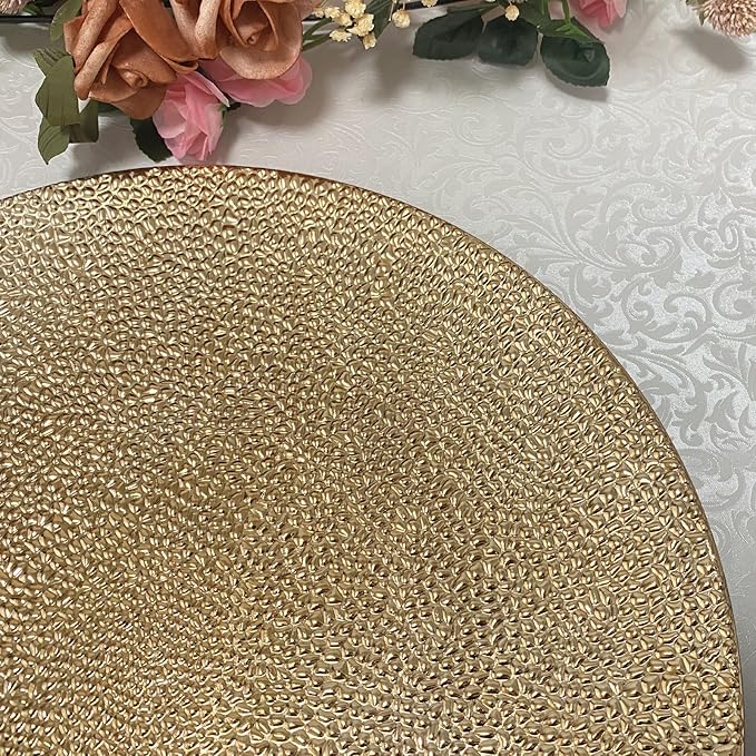 13inch Round Plastic Charger Plates,Set of 8,Charger Plates for Dinner,Wedding,Party,Event Decoration. (Bubble Gold) …