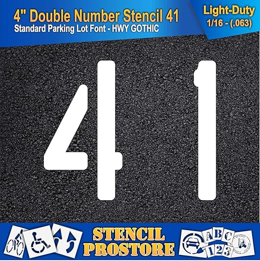 Pavement, Curb, and WheelStop Stencils - 4 inch Double Number Stencil - (41) - 4" x 4" x 1/16" (63 mil) - Light-Duty