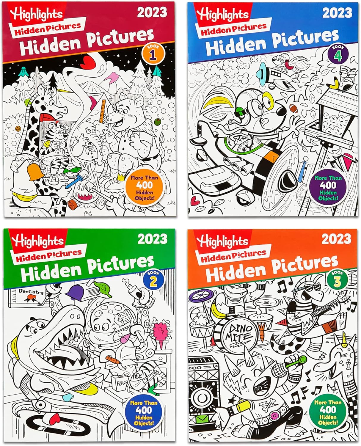 Highlights for Children Hidden Pictures 2023 Activity Books for Kids Ages 6 and Up, 4-Book Set of Travel-Friendly Screen Free Seek and Find Fun, Doubles as Coloring Pages
