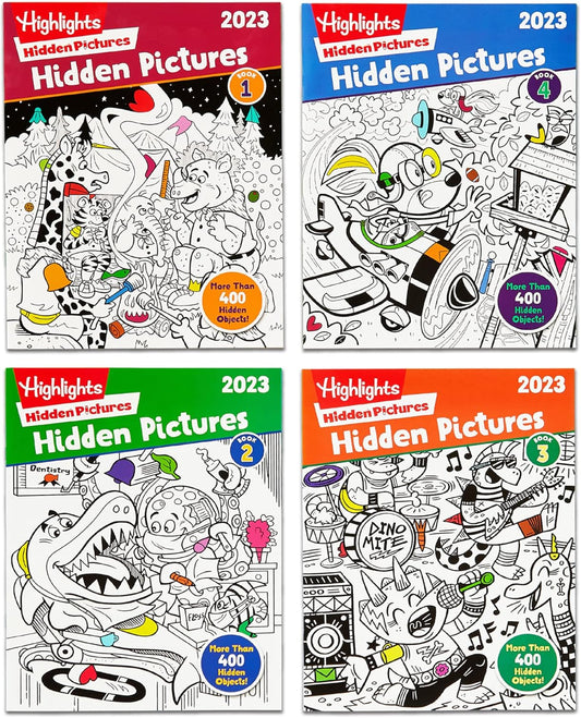 Highlights for Children Hidden Pictures 2023 Activity Books for Kids Ages 6 and Up, 4-Book Set of Travel-Friendly Screen Free Seek and Find Fun, Doubles as Coloring Pages