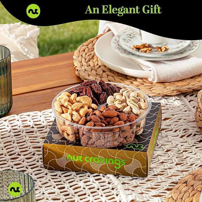 NUT CRAVINGS - Halloween Treats For Adults Mixed Nuts Gift Basket in Black Gold Box (4 Assortments) Holiday Xmas Christmas Food Arrangement, Healthy Snack Care Package, Food Assortments