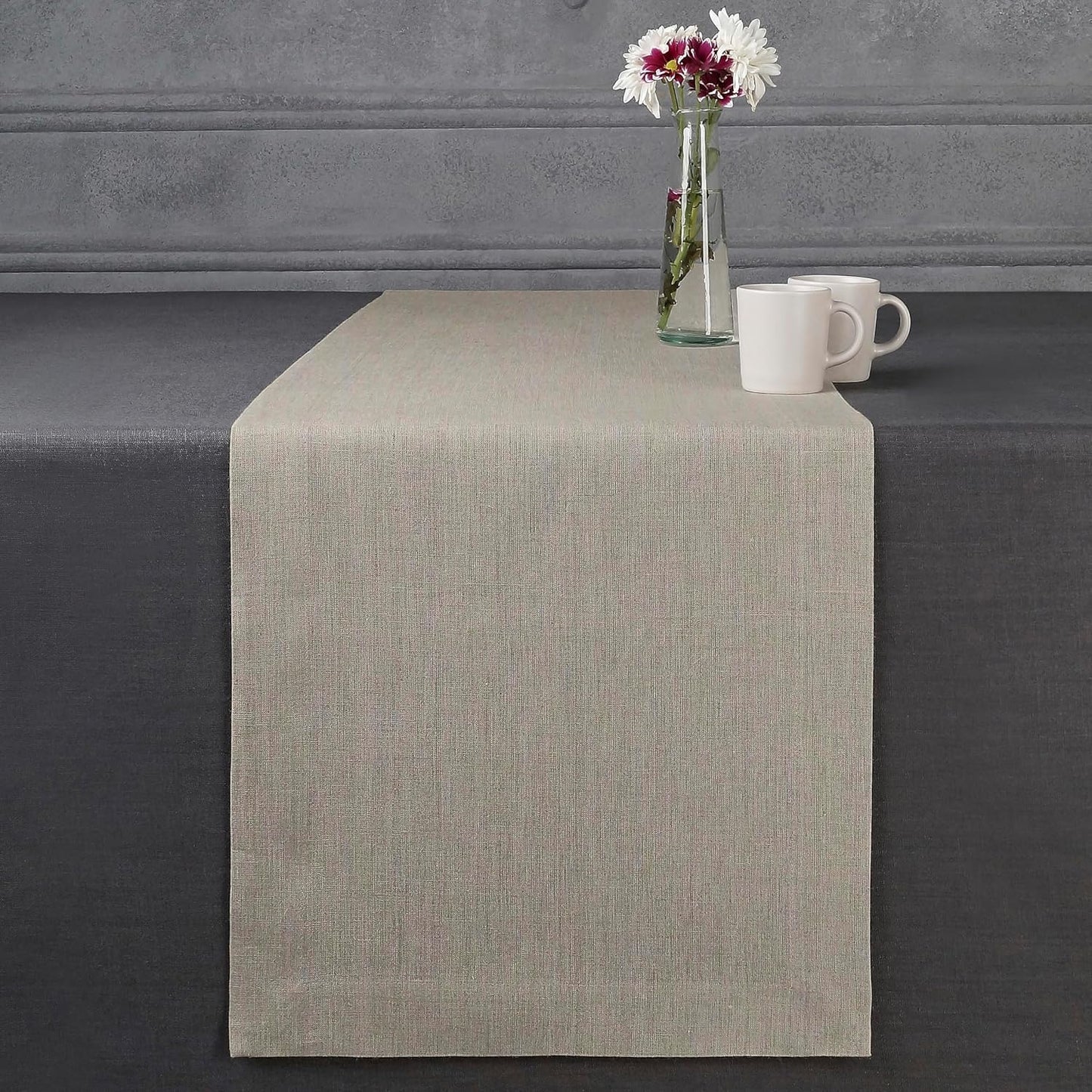 D'Moksha Homes Linen Natural Table Runner 72 Inches Long - 100% Pure Linen 14 x 72 Inch Table Runner for Dining, Fall, Autumn and Halloween - Machine Washable