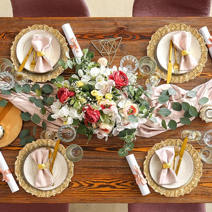 12 Pcs Vintage Gold Charger Plates Bulk 13 Inch Embossed Rim Plastic Round Decorative Plates Charger for Dinner Wedding Party Event Table Setting Decoration (Vintage)