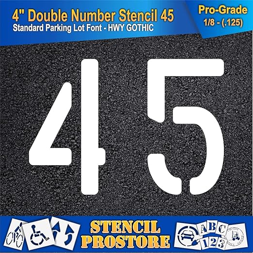 Pavement, Curb, and WheelStop Stencils - 4 inch Double Number Stencil - (45) - 4" x 5.5" x 1/8" (128 mil) - Pro-Grade