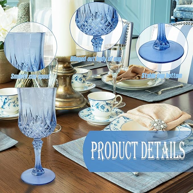 48 PCS Blue Plastic Wine Glasses,Reusable Plastic Wine Glasses,Blue Goblet Glass,Durable and Sturdy Cups Can Be Used for Various Parties Such as Weddings!