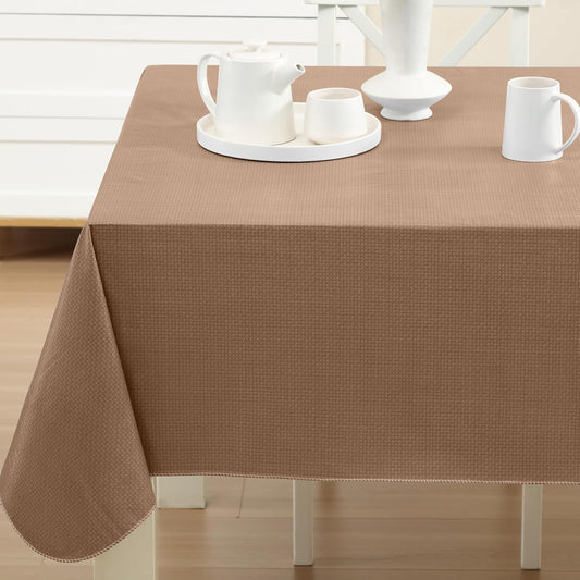 Newbridge Basketweave Vinyl Flannel Backed Tablecloth, 52 x 52 Inch Square, Taupe, Basket Weave Textured Indoor Outdoor Waterproof Table Cover for Patio, Kitchen, Dining