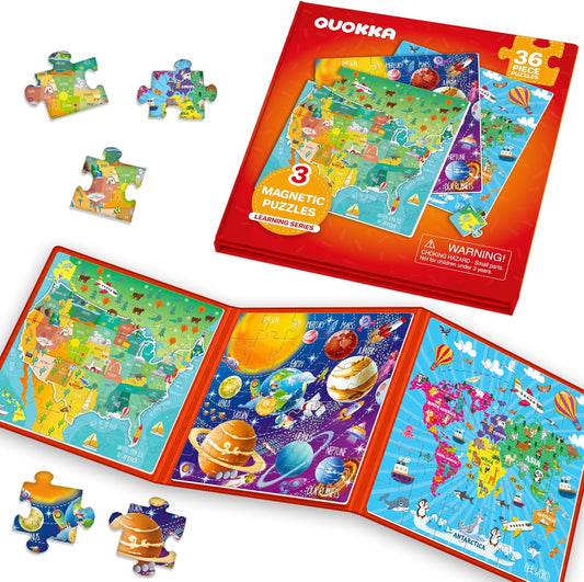 QUOKKA Magnetic Puzzles for Kids Ages 4-6 - 36 Pieces Sudoku Toddler Puzzles Ages 2-4 - Travel Games for Kids Ages 3-5 - USA Space World Toddler Travel Toys - Car Airplane Road Trip Games