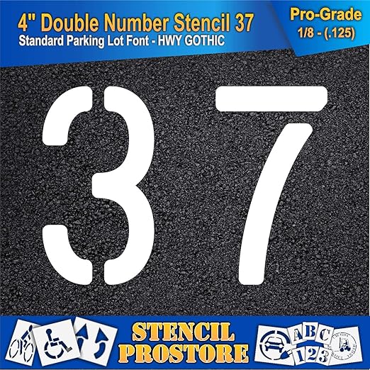 Pavement, Curb, and WheelStop Stencils - 4 inch Double Number Stencil - (37) - 4" x 5.5" x 1/8" (128 mil) - Pro-Grade