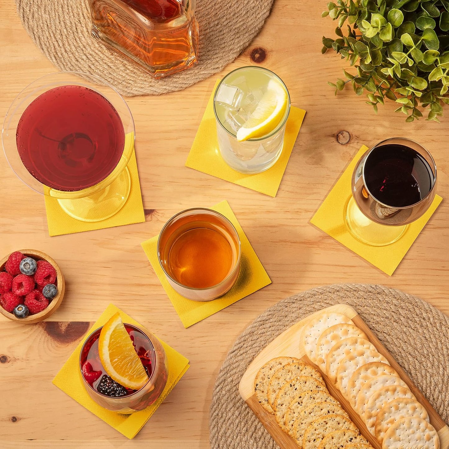 AH AMERICAN HOMESTEAD Paper Cocktail Napkins - Linen-Like Disposable Beverage Bar Napkins 4.75" x 4.75" - Bulk Square Napkins - Ideal for Party or Wedding (Yellow -100 Count)