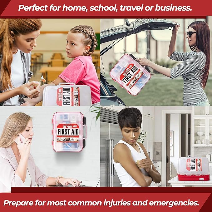 M2 BASICS Professional 350-Piece First Aid Kit – First Aid Kit for Car, Home, Office, Business & Vehicles – Organized Dual-Layer Wall-Mountable Hard Case, Emergency Medical, OSHA Workplace Safety