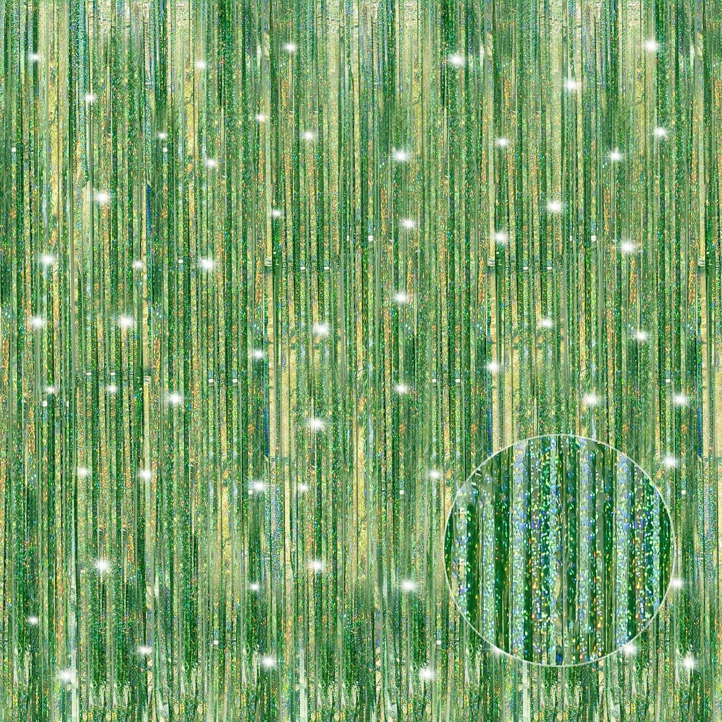 Crosize 3 Pack 3.3 x 9.9 ft Laser Green Foil Fringe Curtains Party Decorations, Laser Green Tinsel Curtain Backdrop for Parties, Door Streamers, Glitter Streamer Backdrop for Birthday Decoration