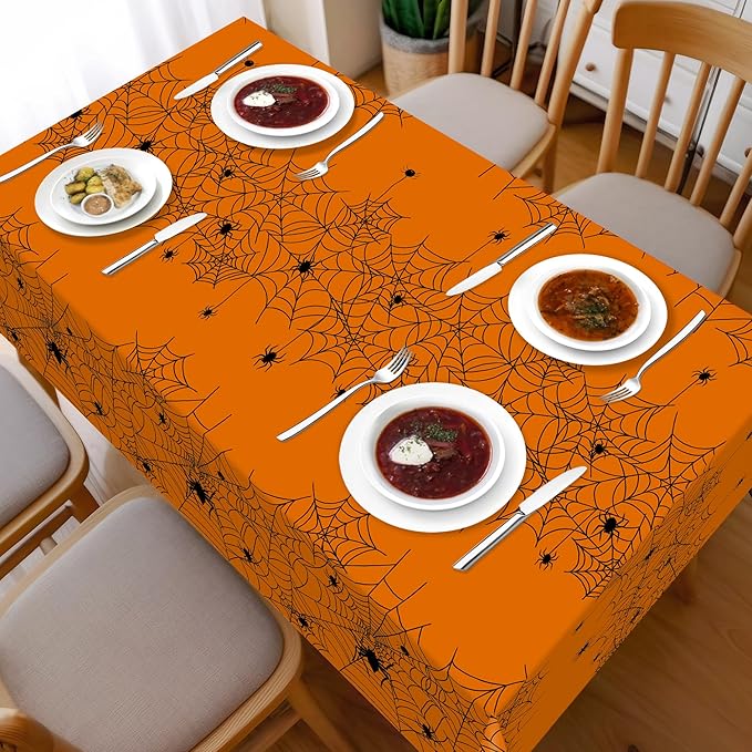 Halloween Tablecloth,2 Pack Disposable Plastic Tablecloth 54"x108" Halloween Decorations,Orange Table Cloth for Birthday Decors,Spider Web Table Cover,Party Supplies for Indoor or Outside,Home,Dinner