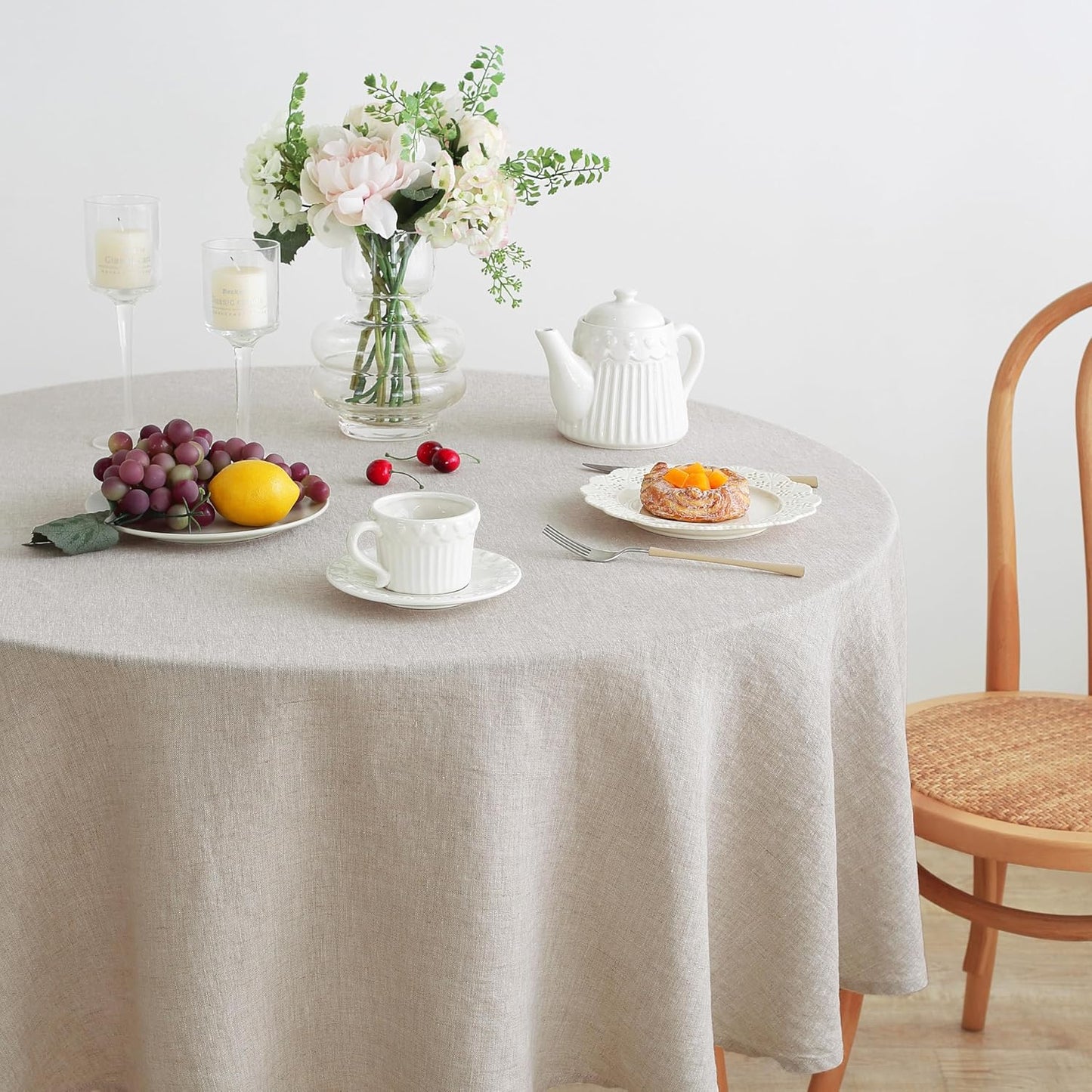 Linen World Linen Tablecloth,100% French Linen Round Tablecloth 90" Inch,Washable Natural Tablecloth for Dining,Outdoor,Weddings and Restaurants,Decorative Thanksgiving Christmas