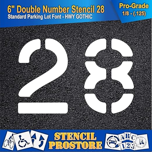 Pavement, Curb, and WheelStop Stencils - 6 inch Double Number Stencil - (28) - 6" x 9" x 1/8" (128 mil) - Pro-Grade