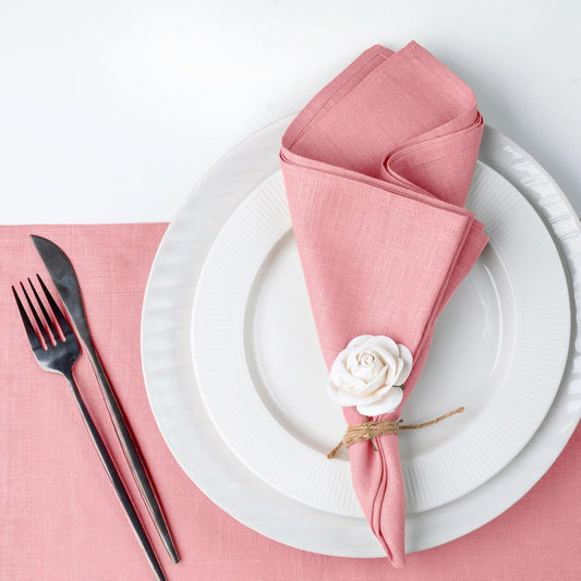D'Moksha Homes Dusty Pink Linen Napkins 18 x 18 Inch - 100% Pure Linen Cloth Washable Dinner Napkins Set of 4 for Fall, Thanksgiving, Holiday