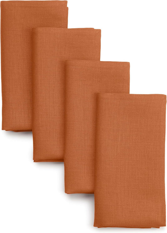 D'Moksha Homes Rust Linen Napkins 18 x 18 Inch - 100% Pure Linen Cloth Washable Dinner Napkins Set of 4 for Fall, Thanksgiving, Holiday