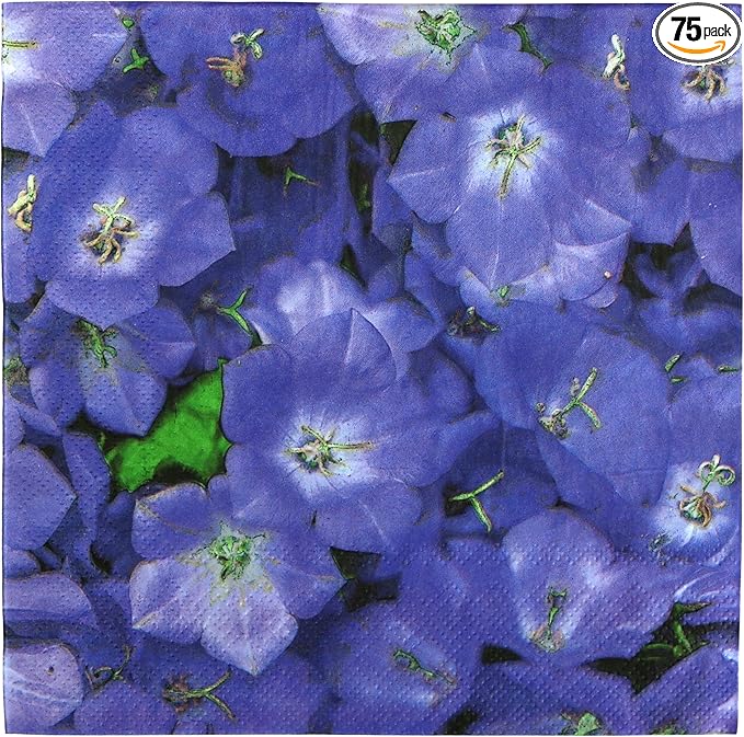 Iconikal 75-Count Disposable Paper Party Napkins Violets 6.5x6.5-Inch 2-Ply Purple Flower Design Birthday Garden Party Decor Bulk Pack