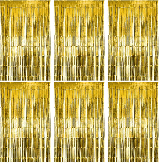 6 Pack Gold Foil Fringe Curtain Party Backdrop, Gold Tinsel Backdrop, Party Decorations Supplies for Birthday, Holidays, Parties & More