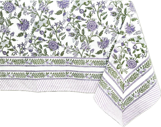 ATOSII Mahoka 100% Cotton Rectangle Fall Tablecloth, Handblock Floral Linen Table Cloth for Kitchen Dining Table I Parties Wedding Outdoors Holidays I Fall Home Decor 60 X 90 Inches I 6 Seater