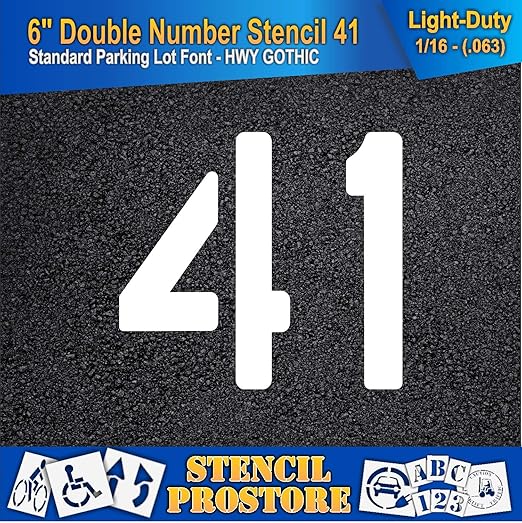 Pavement, Curb, and WheelStop Stencils - 6 inch Double Number Stencil - (41) - 6" x 6" x 1/16" (63 mil) - Light-Duty