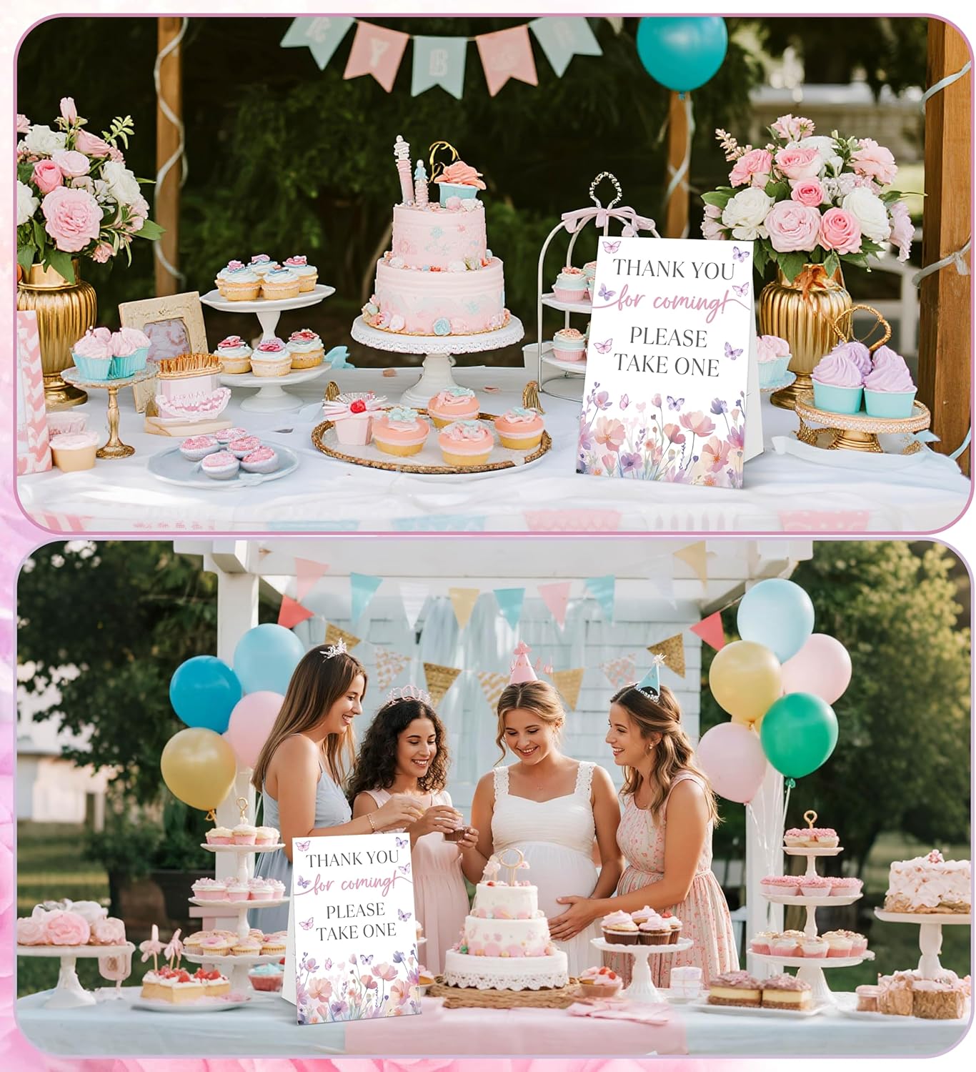 Butterfly Baby Shower Tabletop Sign, Thank You For Coming, Include One 8×11 Sign with holder, Purple Butterfly Gender Reveal Party Decoration Supplies - FL34
