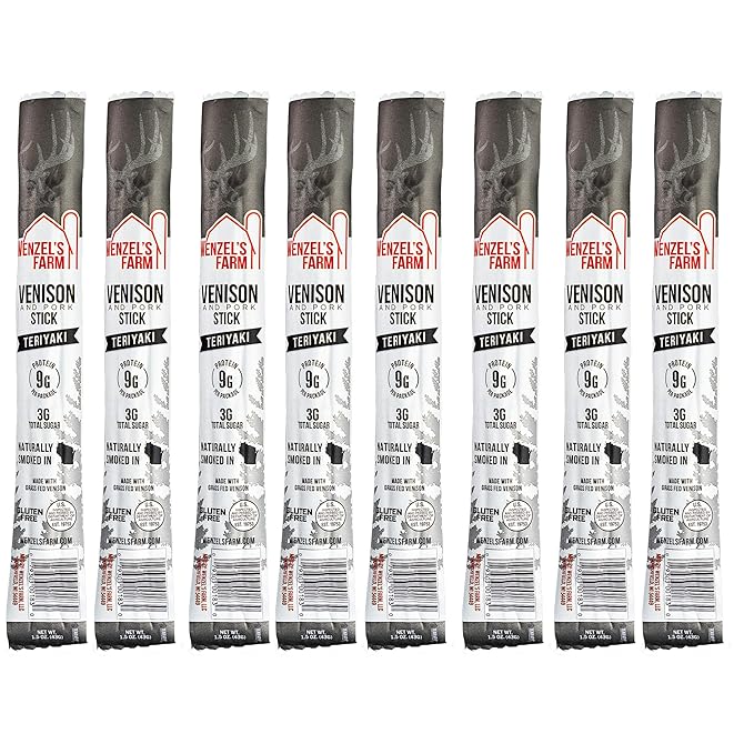 Wenzel’s Farm Teriyaki Venison Snack Sticks 8 Pack | Supports Active Lifestyles │ High Protein, Low Carb │ No MSG, Fillers, Binders, Artificial Colors │ Gluten Free