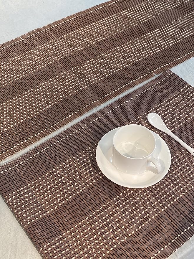 ANDSTAR 12x72 Inch Weave Bamboo Table Runner Stain Resistant Heat Resistant Oil-Proof Non-Slip Waterproof Easy to Clean Table Runner for Kitchen Dinning Room Table Decoration(Coffee,1 Piece)